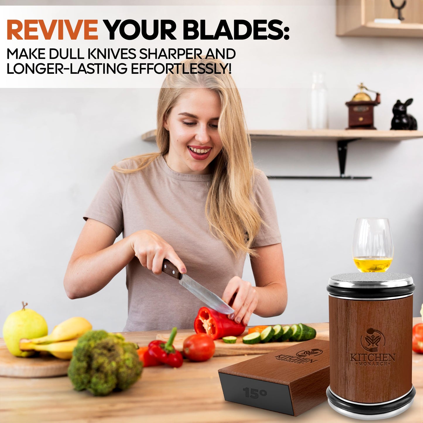 Kitchen Monarch — Professional Rolling Knife Sharpener with Diamond and Ceramic Discs