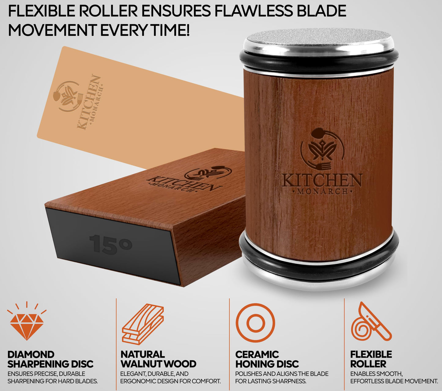 Kitchen Monarch — Professional Rolling Knife Sharpener with Diamond and Ceramic Discs